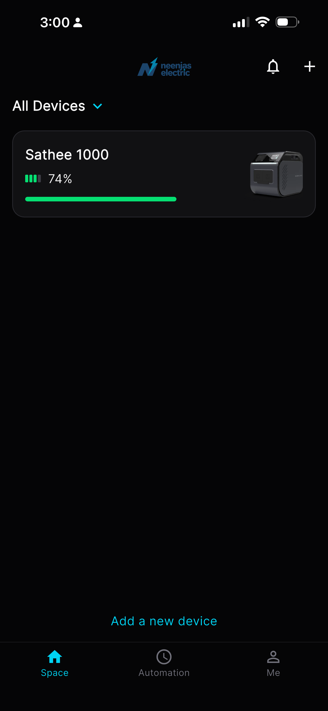 Supplied Neenjas Energy App device overview screen