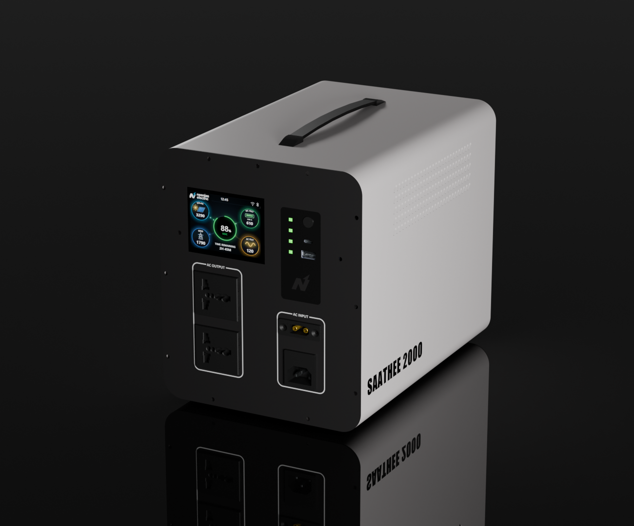 Neenjas Saathee 2000 portable power station in three-quarter view